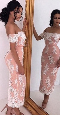 Tea-Length Sexy Off-the-shoulder Lace Bodycon Prom Dress_2