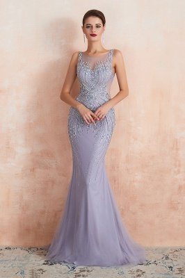 Gorgeous Scoop Neck Glitter Crystals Beadings Mermaid Prom Dress_9