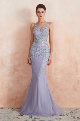 Gorgeous Scoop Neck Glitter Crystals Beadings Mermaid Prom Dress_2