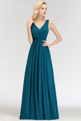 Sleeveless Chiffon Newest A-line Straps Floor-length Bridesmaid Dress_4