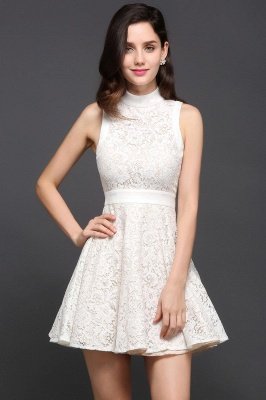 A-line Evening Mini Cute In-Stock Gowns Short High-Neck Prom Dresses_2