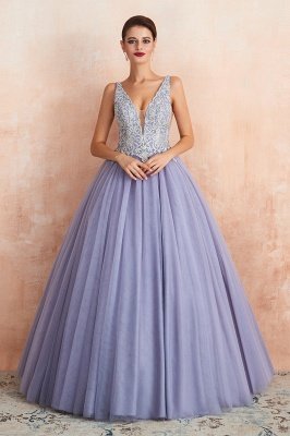 Chic Aline Abendkleid Ärmelloses Tüll-Ballkleid mit Blumenspitze_2