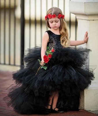 Black Sleeveless Tulle Flower Girl Dress PettiSkirt Ball Gown_5