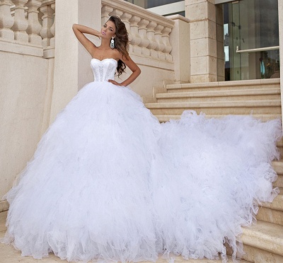 Tul Vestidos de novia de novia blancos Cola capilla Sin mangas Vestidos de novia_2