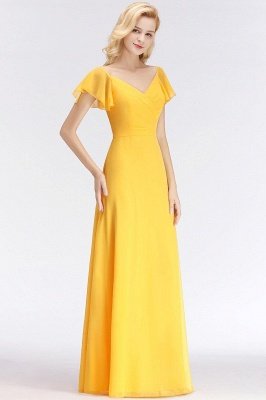 Yellow Simple Short-Sleeve  Floor-length Bridesmaid Dress_4