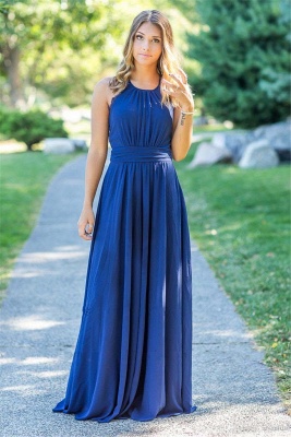 Ocean Blue Halter Chiffon   Bridesmaid Dresses |  Open Back Floor-length Bridesmaid Dresses_2