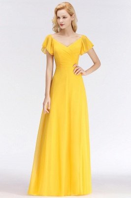 Yellow Simple Short-Sleeve  Floor-length Bridesmaid Dress_2