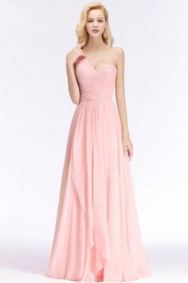 Pink One-Shoulder Modest Sleeveless Ruffled Zipper Floor-length Bridesmaid Dress_4