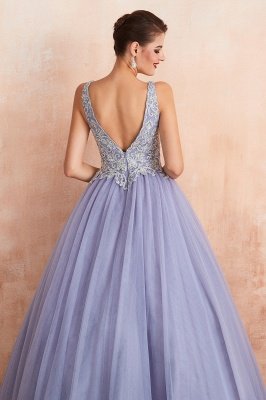 Robe de soirée chic Aline sans manches en dentelle florale Robe de bal en tulle_10