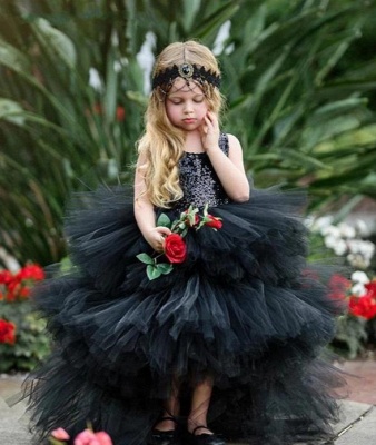 Black Sleeveless Tulle Flower Girl Dress PettiSkirt Ball Gown_1