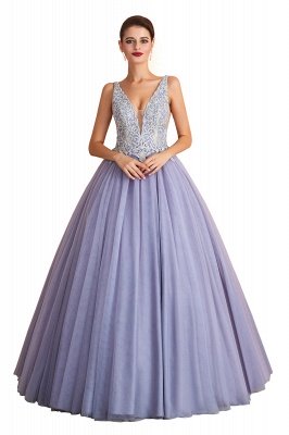 Robe de soirée chic Aline sans manches en dentelle florale Robe de bal en tulle_1