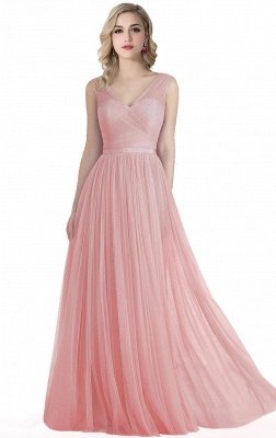 ELLIOT | A-line Sleeveless V-neck Floor-length Tulle Bridesmaid Dresses_1