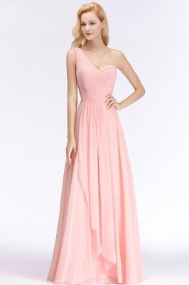 Pink One-Shoulder Modest Sleeveless Ruffled Zipper Floor-length Bridesmaid Dress_2