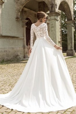 Noble Lace Long Sleeves Bridal Dress Deep V Neck Chiffon Vintage Wedding Dress_2