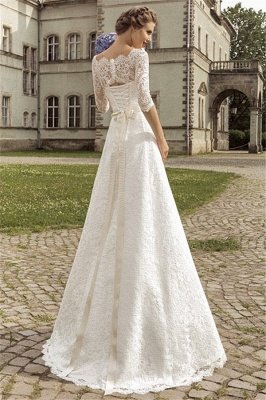 Royal Full Lace Bridal Gowns Half Sleeve A-line Wedding Dress with Crystal Sash VK036_2