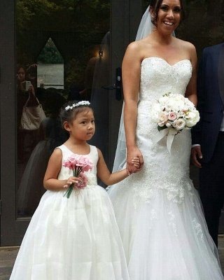 Simple Jewel Sleeveless Floor Length Lace Tulle Flower Girl Dresses_3