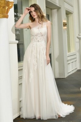 Elegant One Shoulder A-line Wedding Dress Lace Appliques_6
