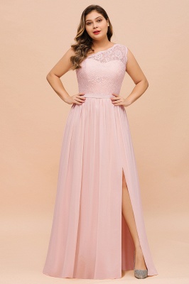 Plus Size One Shoulder Lace Chiffon Bridesmaid Dress Pink Long Wedding Guest Dress