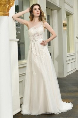 Elegant One Shoulder A-line Wedding Dress Lace Appliques_5
