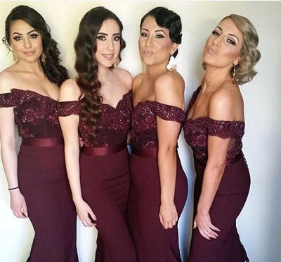 Sexy Mermaid Lace Off-the-Shoulder Beading Bridesmaid Dresses_4