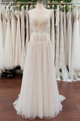Elegant Sleeveless Tulle Aline Wedding Dress Simple Lace Bridal Dress with Sleeves