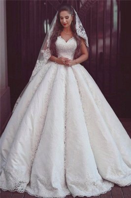 Elegant Lace Straps Wedding Dresses | Puffy Sleeveless Bridal Ball Gowns_2