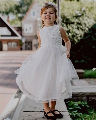 Tulle Lace Flower Girl Dress Jewel Neck Birthday Party Dress_2