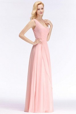 Pink One-Shoulder Modest Sleeveless Ruffled Zipper Floor-length Bridesmaid Dress_3