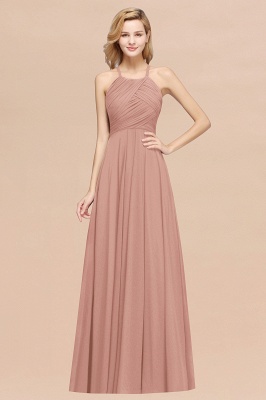 Halter Pleated Bridesmaid Dress Chiffon Sleeveless Floor Length Wedding Guest Dress_35