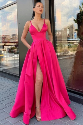 Spaghetti Straps Sexy Side Slit Formal Dresses  | Sleeveless Open Back Long Evening Gowns_9
