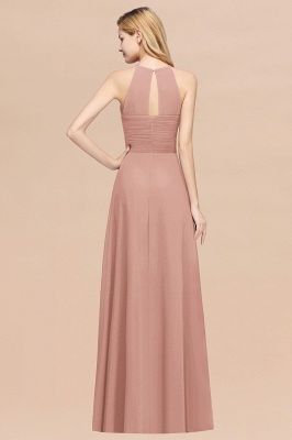 Halter Pleated Bridesmaid Dress Chiffon Sleeveless Floor Length Wedding Guest Dress_36