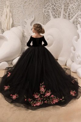 Off-the-Shoulder Velvet Floor Length Flower Girl Dresses|A Line Little Girl Pageant Dresses With Flowers_2