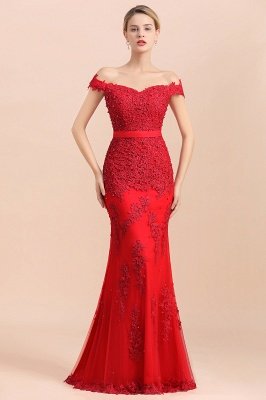 Gorgeous Red Off-the-Shoulder Lace Mermaid Bridesmaid Dress Evening Gown