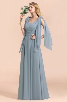 Glamorous Dusty Blue Ruffle Chiffon Long Bridesmaid Dresses