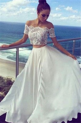 Long Lace Off-the-shoulder White Two-pieces Evening Dress_2