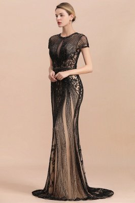 Charming Beading Slim mermaid Prom Dress Evening Short Sleeve Dress_3