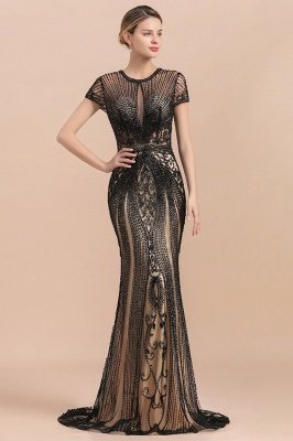Charming Beading Slim mermaid Prom Dress Evening Short Sleeve Dress_5