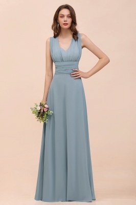 Dusty Blue Chiffon Convertible Bridesmaid Dress Sleeveless Aline Wedding Party Dress_1