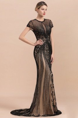 Charming Beading Slim mermaid Prom Dress Evening Short Sleeve Dress_4