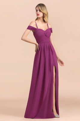 Off-the-Shoulder Ruched Chiffon Wisteria Front Slit Bridesmaid Dresses Long Evening Dress_6