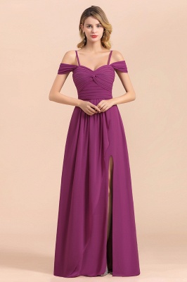 Off-the-Shoulder Ruched Chiffon Wisteria Front Slit Bridesmaid Dresses Long Evening Dress_4