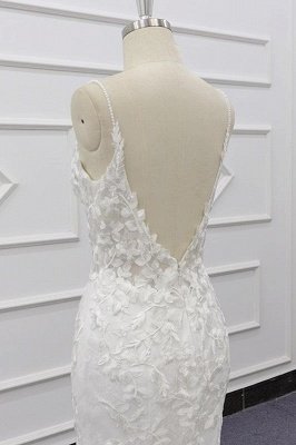 Vestido de novia de sirena con apliques de tirantes finos_8