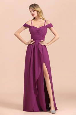 Off-the-Shoulder Ruched Chiffon Wisteria Front Slit Bridesmaid Dresses Long Evening Dress