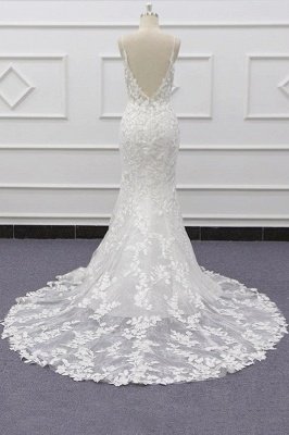 Spaghetti Strap Appliques Mermaid Wedding Dress_3