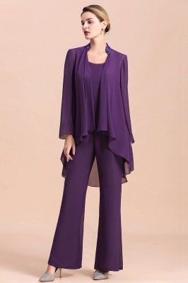 Elegant Chiffon Beading Mother of Bride Pant Suits with Wrap