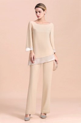 Chic Round-Neck Champagne Chiffon Mother of Bride Jumpsuit
