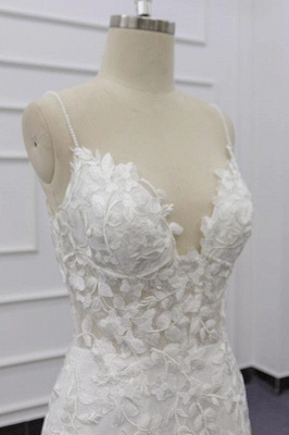 Vestido de novia de sirena con apliques de tirantes finos_7