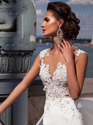 Robe de mariée sirène sexy sans manches avec train de balayage_4