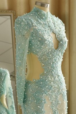 Wunderschönes langärmeliges Meerjungfrau-Abendkleid | Salbeifarbenes Spitzen-Abschlussballkleid_7