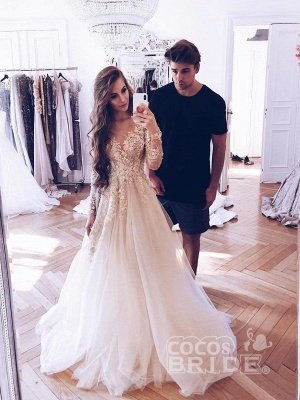 Elegant Long Sleeves Appliques Ruffles Wedding Dresses_2